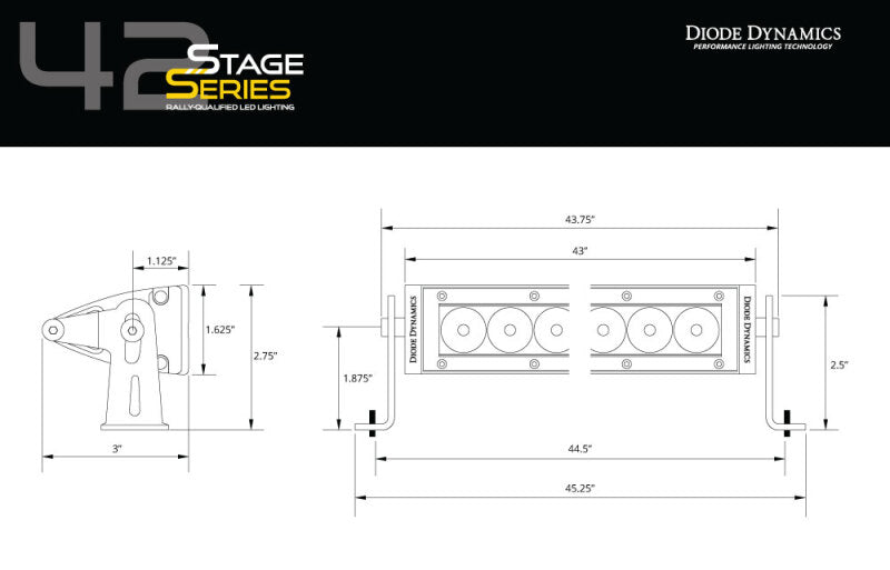 Diode Dynamics 42 In LED Light Bar Single Row Straight Clear Combo Each Stage Series